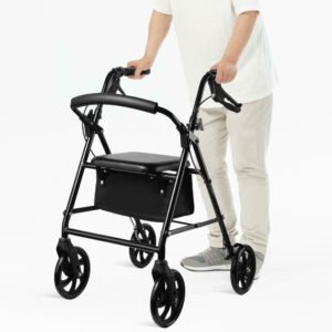 large f79f7 livingbasics lb bme 538bk openbox health treatments aids folding 4 wheel rollator walker with seat supports up to 300 lbs openbox